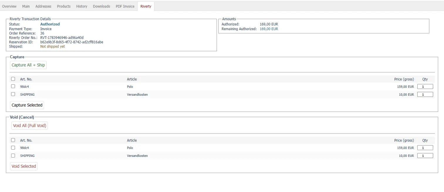 Order tab overview