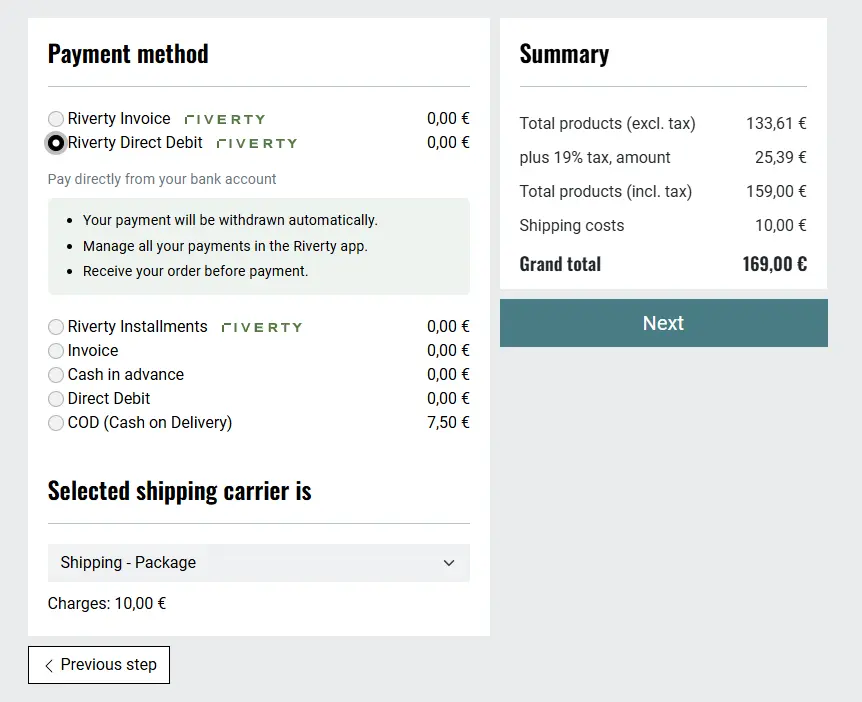 Direct debit checkout