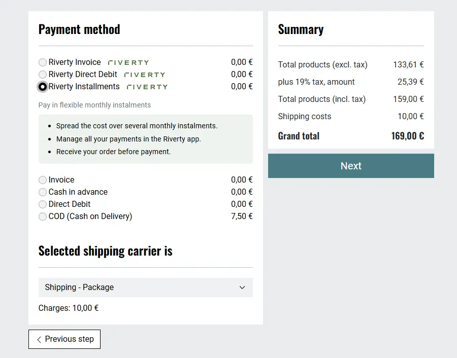 Instalment checkout without preview