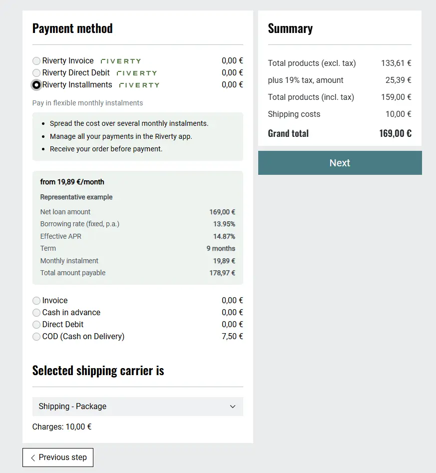 Instalment checkout with preview